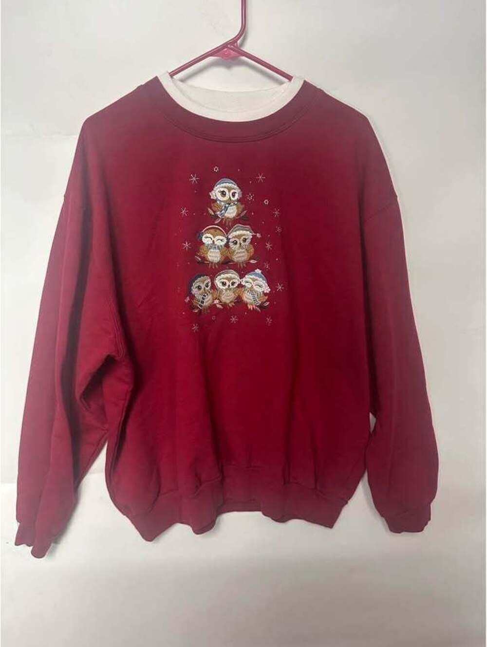 Morning Sun 2XL Red Embroidered Owl christmas Sweatshirt